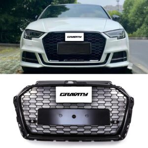 RS3 Style Front Honeycomb Grille Gloss Black - Audi A3 8V 17-20