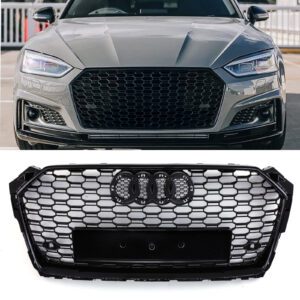 RS5 Style Front Honeycomb Grille Gloss Black - Audi A5 B9 F5 17-20