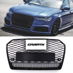 RS6 Style Front Honeycomb Grille Gloss Black - Audi A6 C7.5 16-18