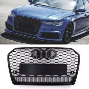 RS6 Style Front Honeycomb Grille Gloss Black - Audi A6 C7.5 16-18