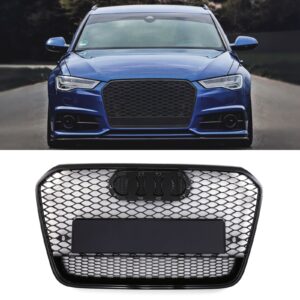 RS6 Quattro Style Front Honeycomb Grille Gloss Black - Audi A6 C7 11-15