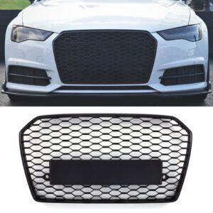 RS6 Style Front Honeycomb Grille Gloss Black - Audi A6 C7.5 16-18