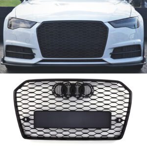 RS6 Style Front Honeycomb Badgeless Grille Black - Audi A6 C7.5 16-18