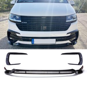 ABS Style Front Splitter With Sensor Holes Gloss Black - VW Transporter T6.1 19-24