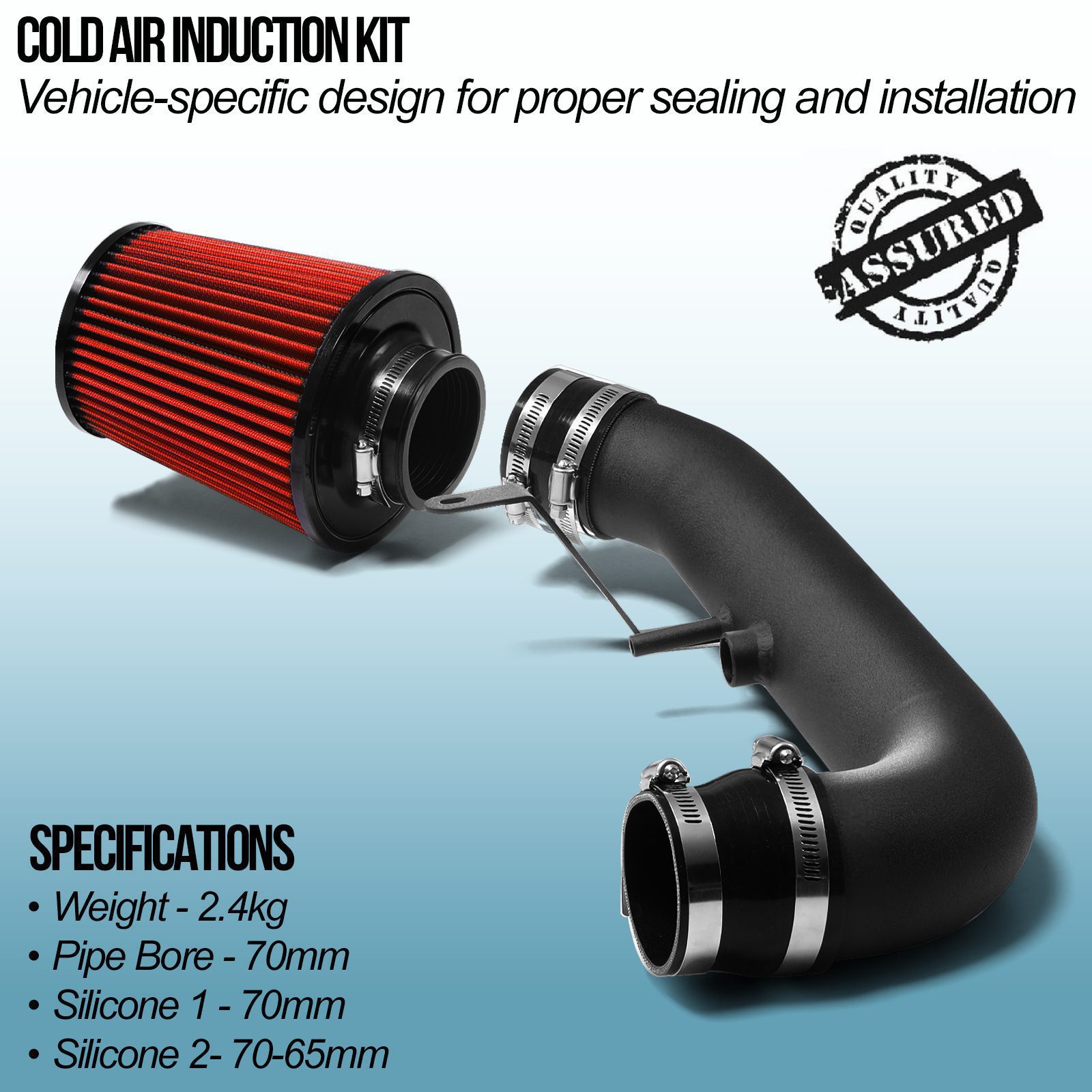 BARTOO Universal Cold Air Intake Kit – Blue Aluminum Pipe & Filter – For 65/70mm Throttle Bodies