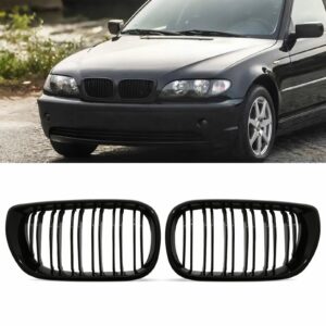 Gloss Black Front Kidney Grilles - BMW 3 Series E46 4 Door LCI 02-05