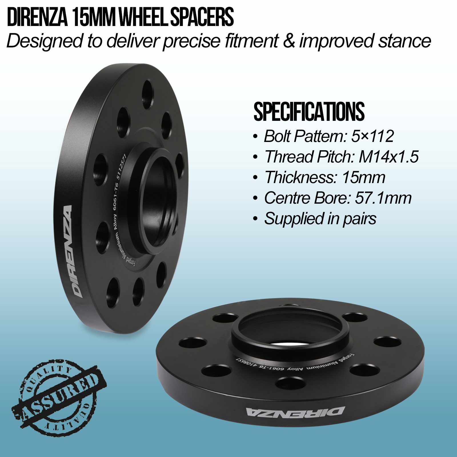 Direnza 15mm Wheel Spacers - Pair - Seat Leon FR / Cupra 12+ | 5